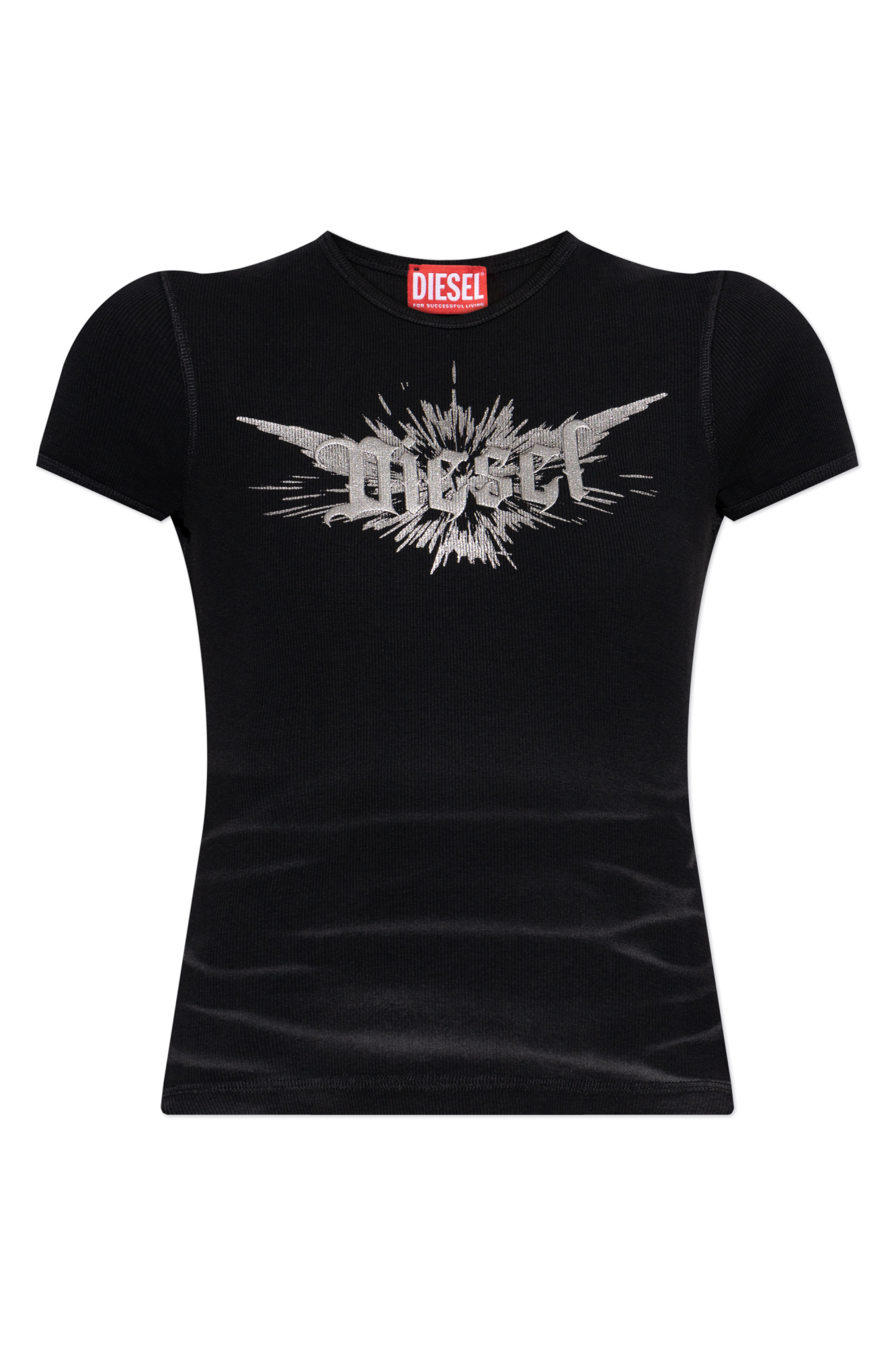 DIESEL トップス t-ele-long-p2 Women's T-shirt with winged Diesel foil print | Blue | Diesel